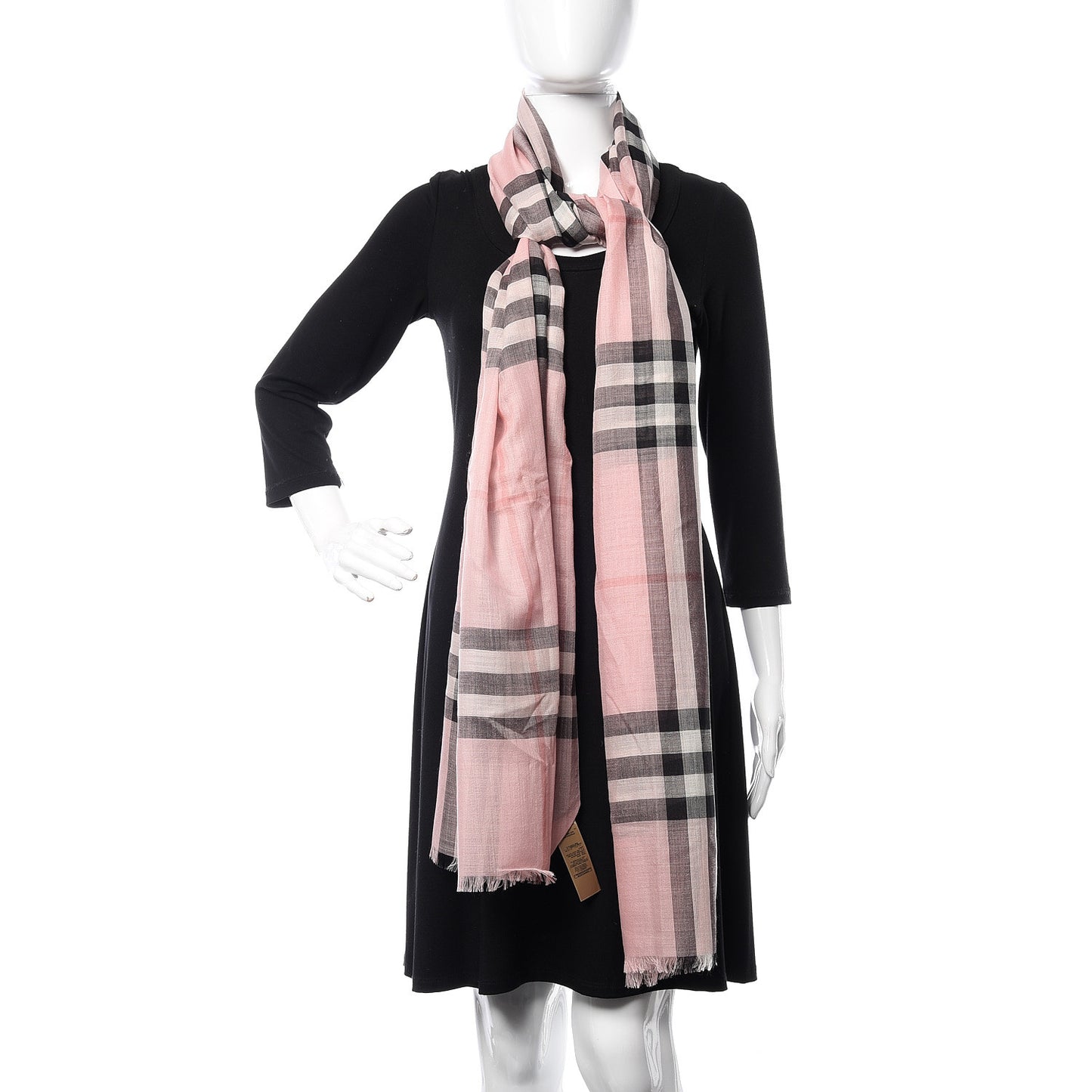 Wool Silk Gauze Giant Check Lightweight Scarf Rose