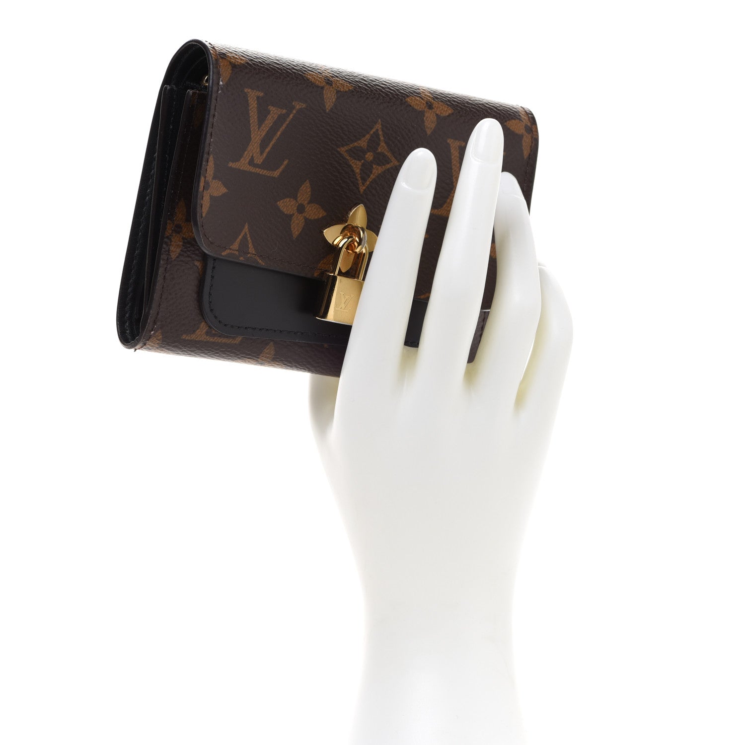 Louis Vuitton Monogram Flower Lock Compact Wallet Black 2 of 9