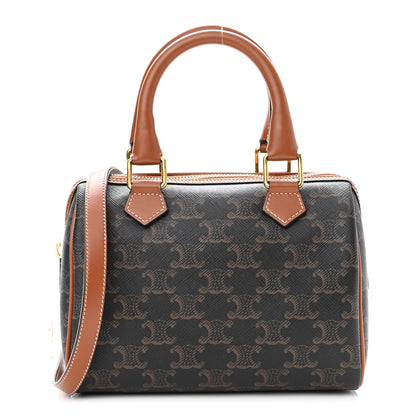 Celine Triomphe Canvas Calfskin Small Boston Bag Tan 1 of 9