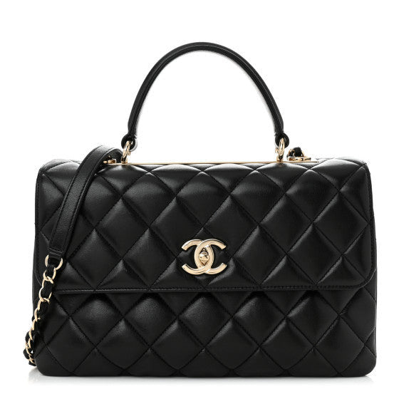 Lambskin Quilted Medium Trendy CC Flap Dual Handle Bag Black