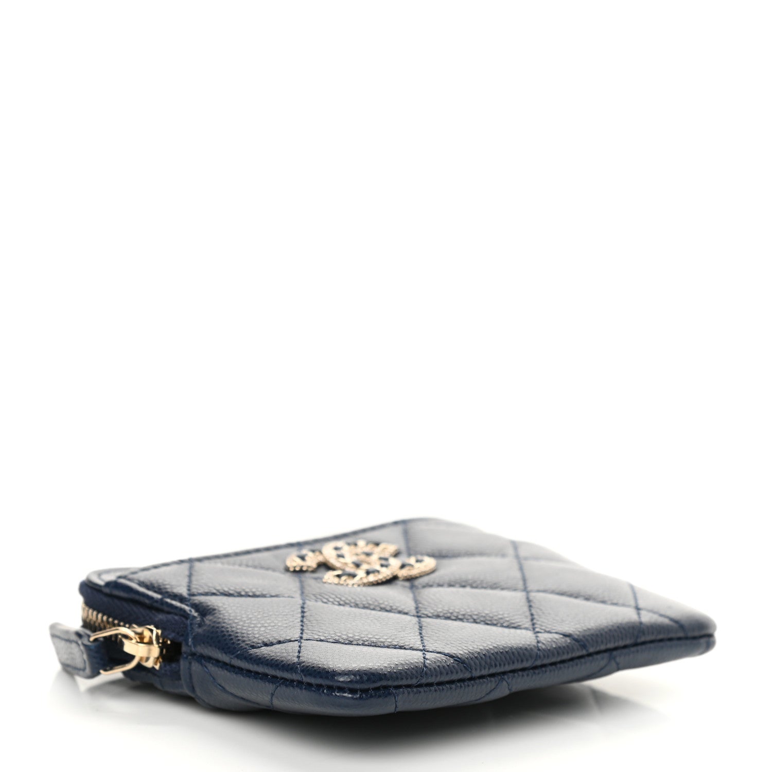 Chanel Caviar Quilted Crystal Zip Card Holder Wallet Navy 4 of 8