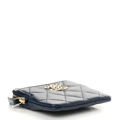 Chanel Caviar Quilted Crystal Zip Card Holder Wallet Navy 4 of 8