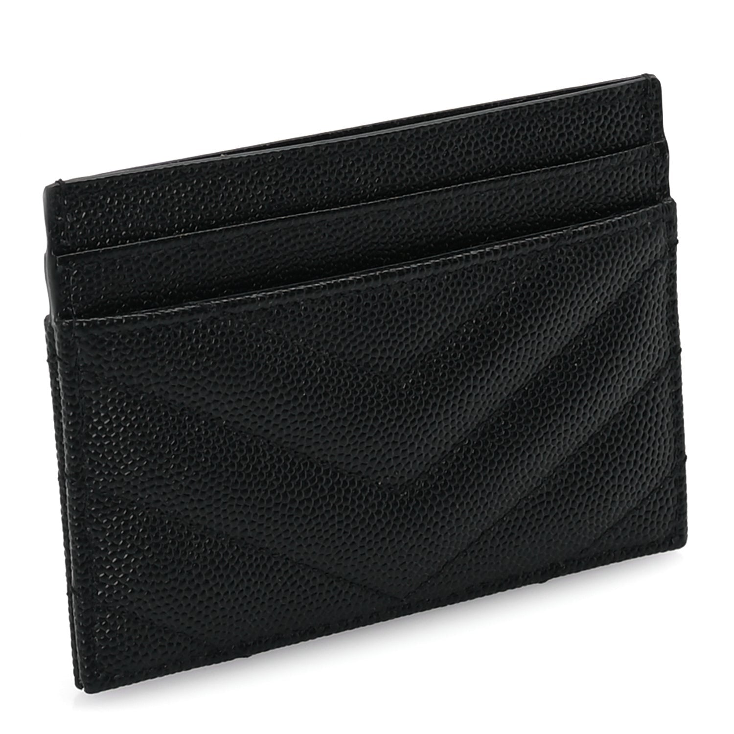 Saint Laurent Grain De Poudre Matelasse Chevron Monogram Credit Card Case Black 4 of 7