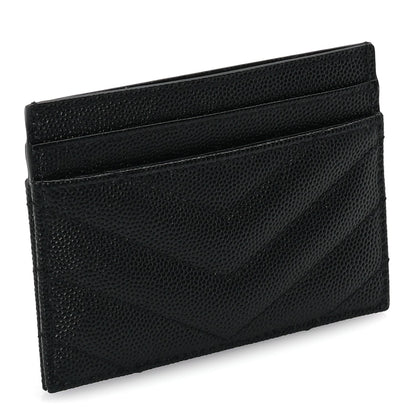 Saint Laurent Grain De Poudre Matelasse Chevron Monogram Credit Card Case Black 4 of 7