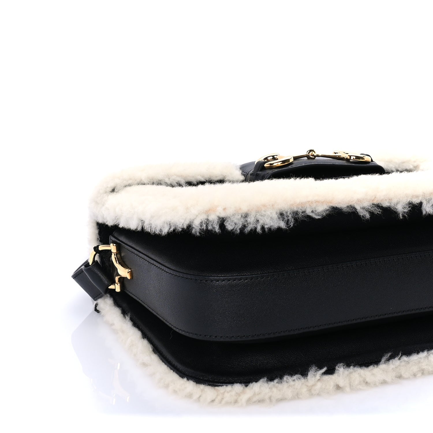 Gucci Sakai Be Green Calfskin Shearling Horsebit 1955 Shoulder Bag Black 7 of 8
