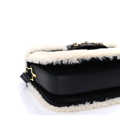 Gucci Sakai Be Green Calfskin Shearling Horsebit 1955 Shoulder Bag Black 7 of 8