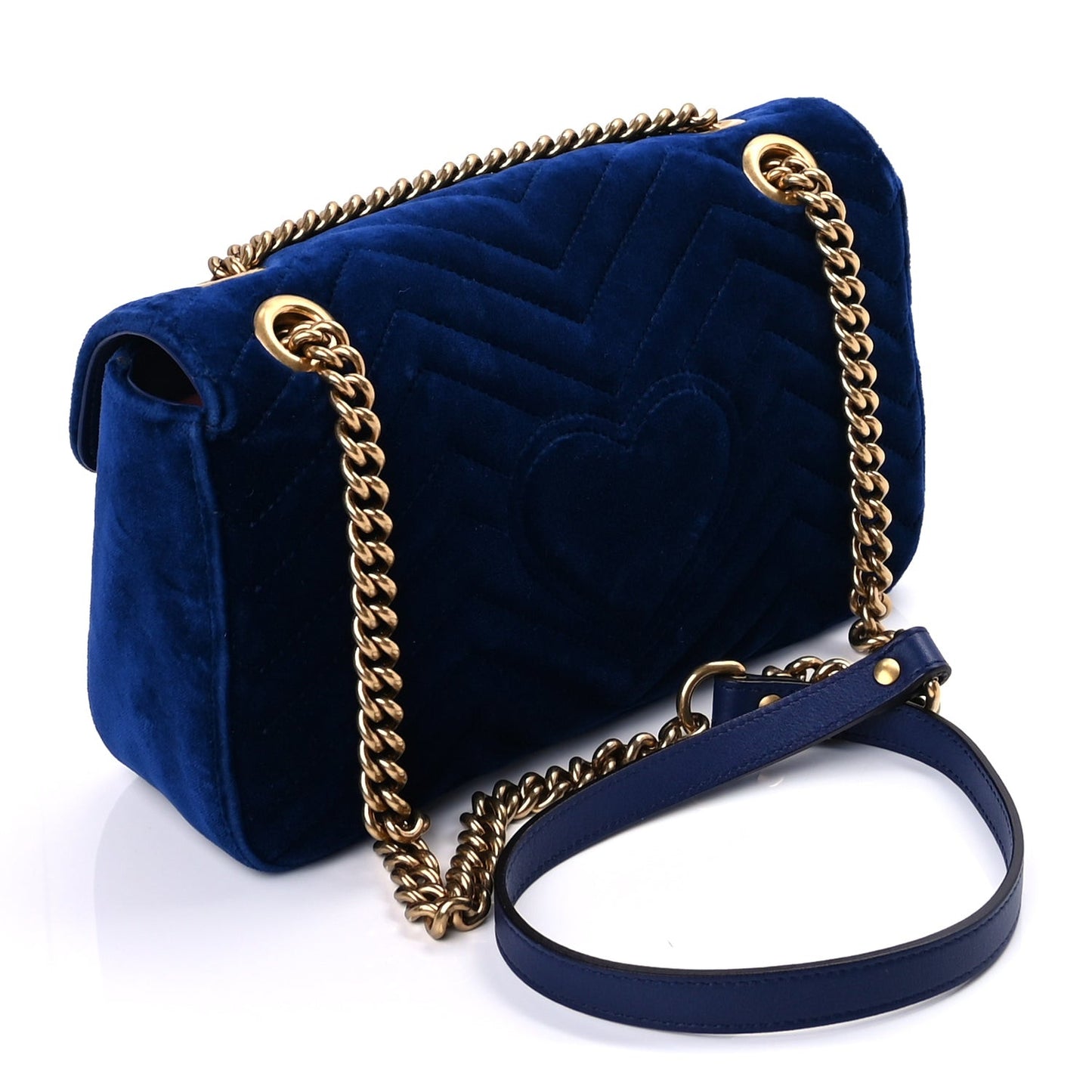 Velvet Matelasse Medium GG Marmont Shoulder Bag Cobalt Blue