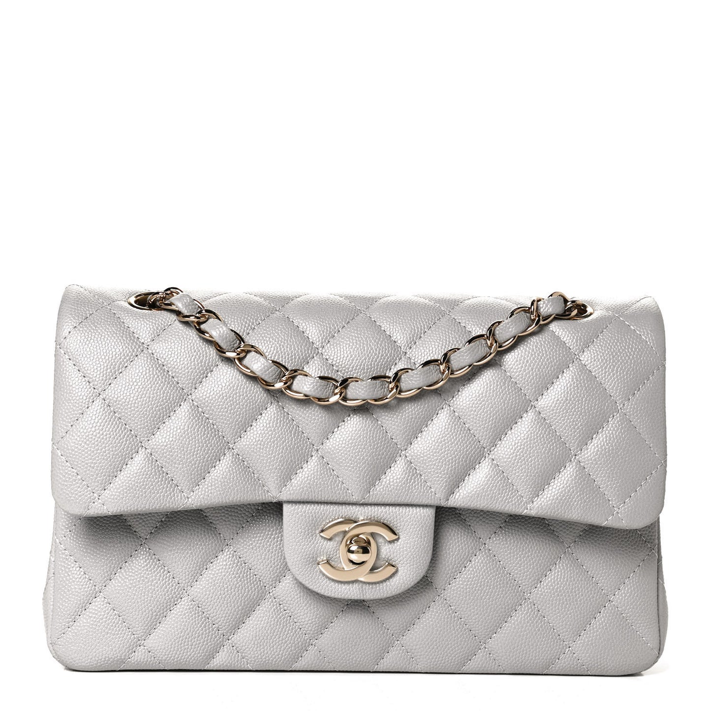 Caviar Quilted Small Double Flap Grey