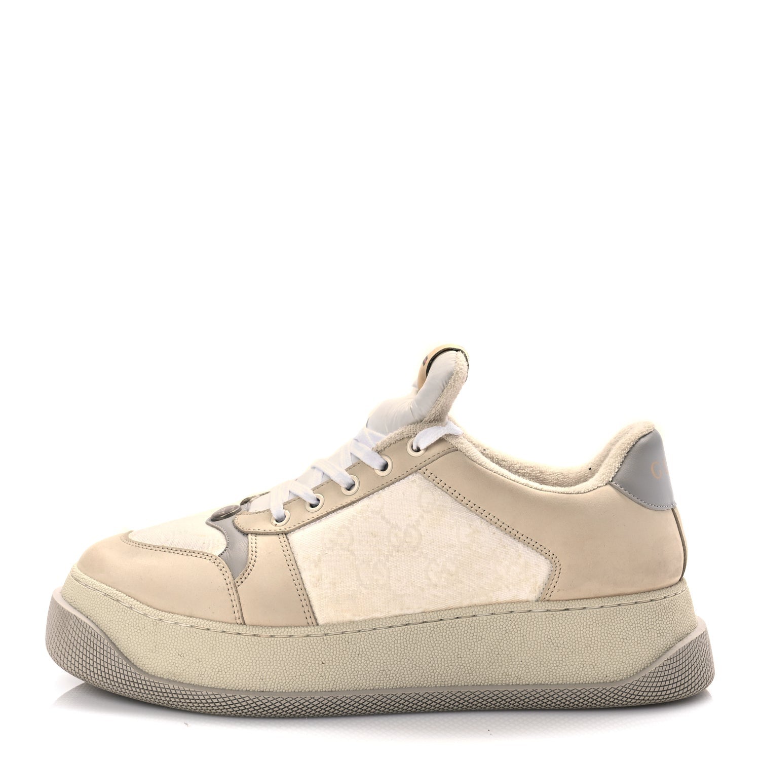 Gucci GUCCI Lame Canvas Nubuck GG Monogram Mens Screener 50mm Sneakers 8 Grey White 1 of 8