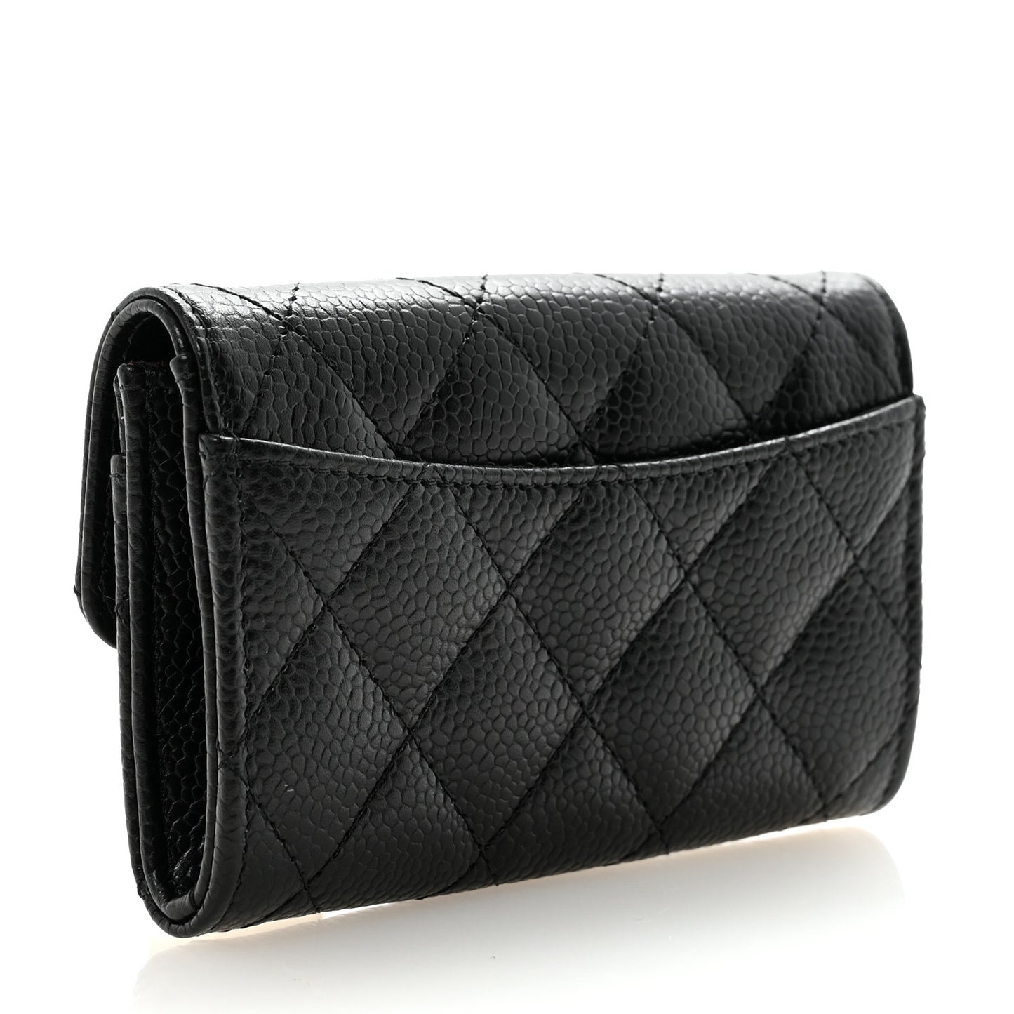 Caviar Quilted Flap Card Holder Wallet Black