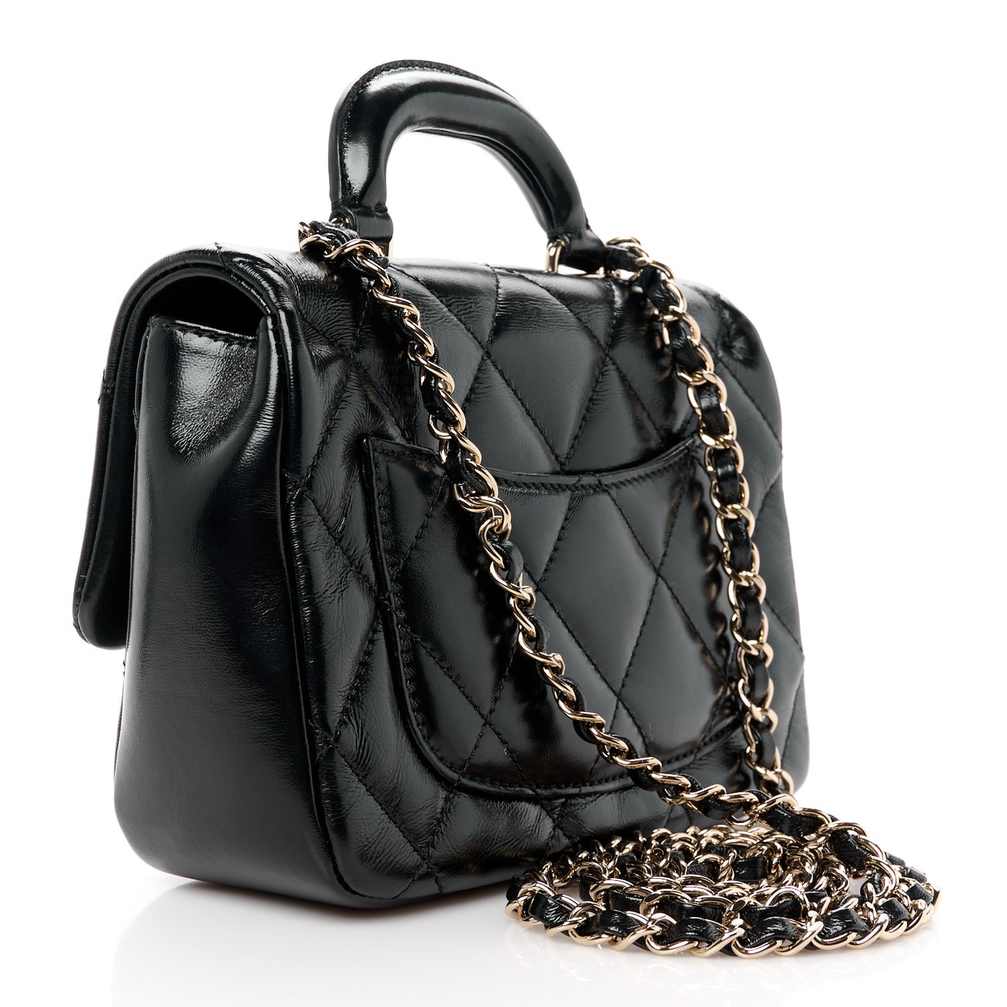 Shiny Lambskin Quilted Mini Coco Trip Flap Bag Black