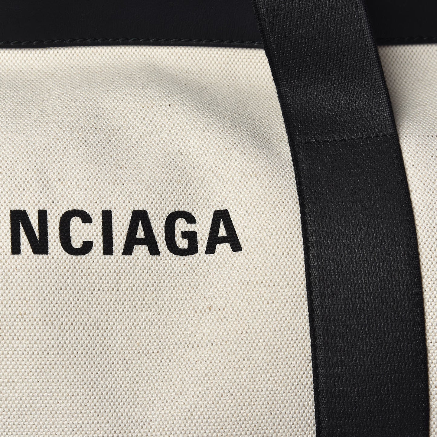 Cotton Canvas Calfskin Navy Tote Natural Black