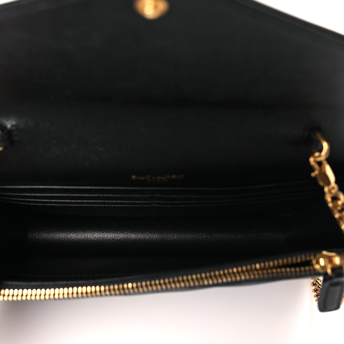 Grain De Poudre Matelasse Chevron Monogram Envelope Chain Wallet Black