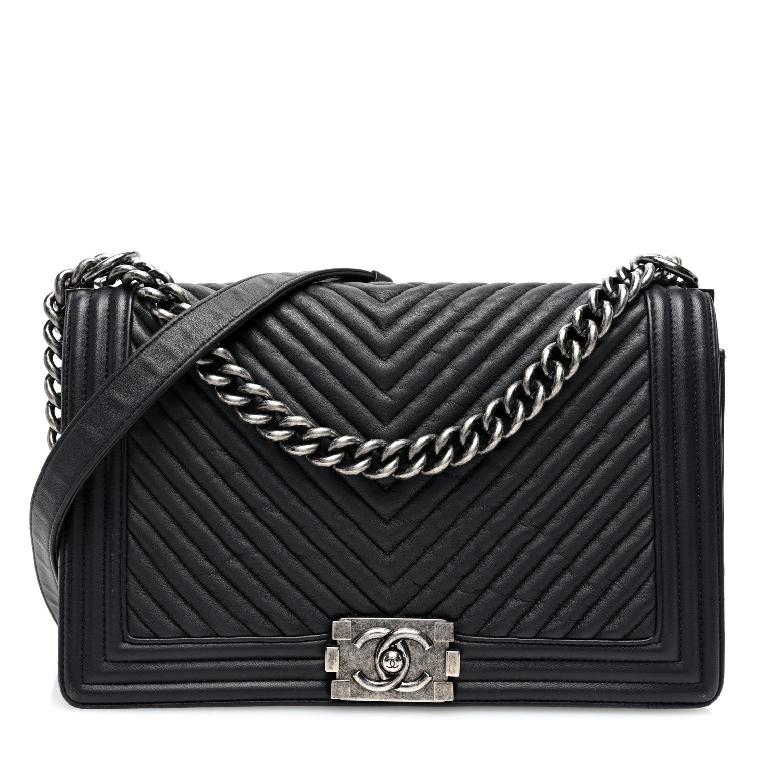 Chanel Wrinkled Lambskin Chevron Quilted Medium Boy Flap Black 1 of 10