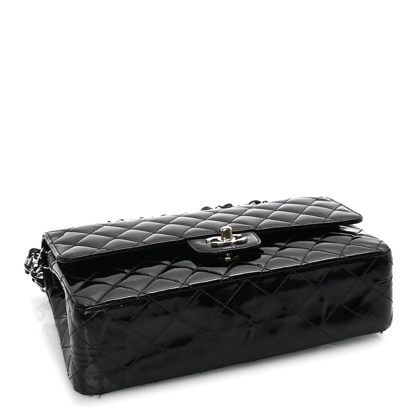 Patent Quilted Medium Double Flap Black