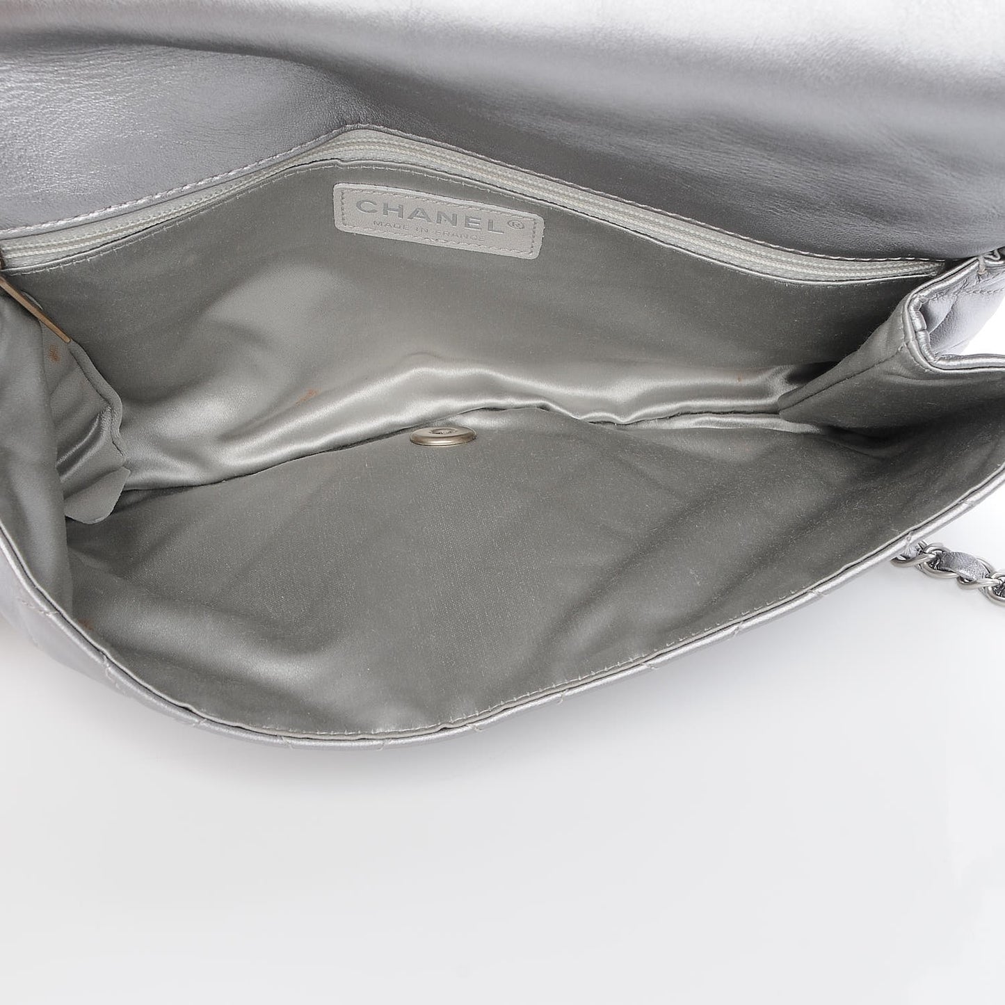 Metallic Lambskin Quilted Medium Leo Lion Flap Clutch Silver