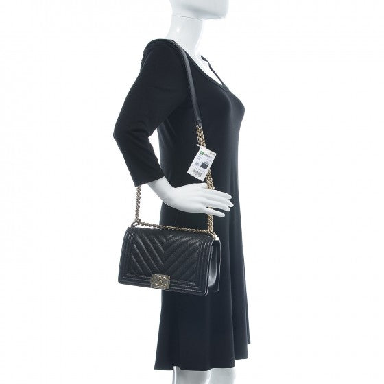 Chanel Caviar Chevron Quilted Medium Boy Flap Black 2 of 8
