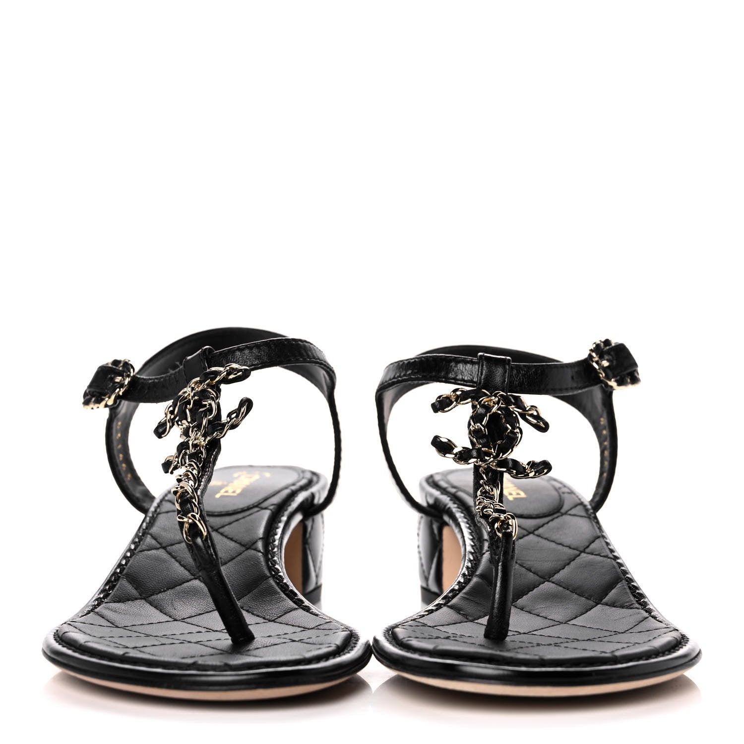Chanel Goatskin Chain CC Logo Thong Sandals 38 Black 2 of 9