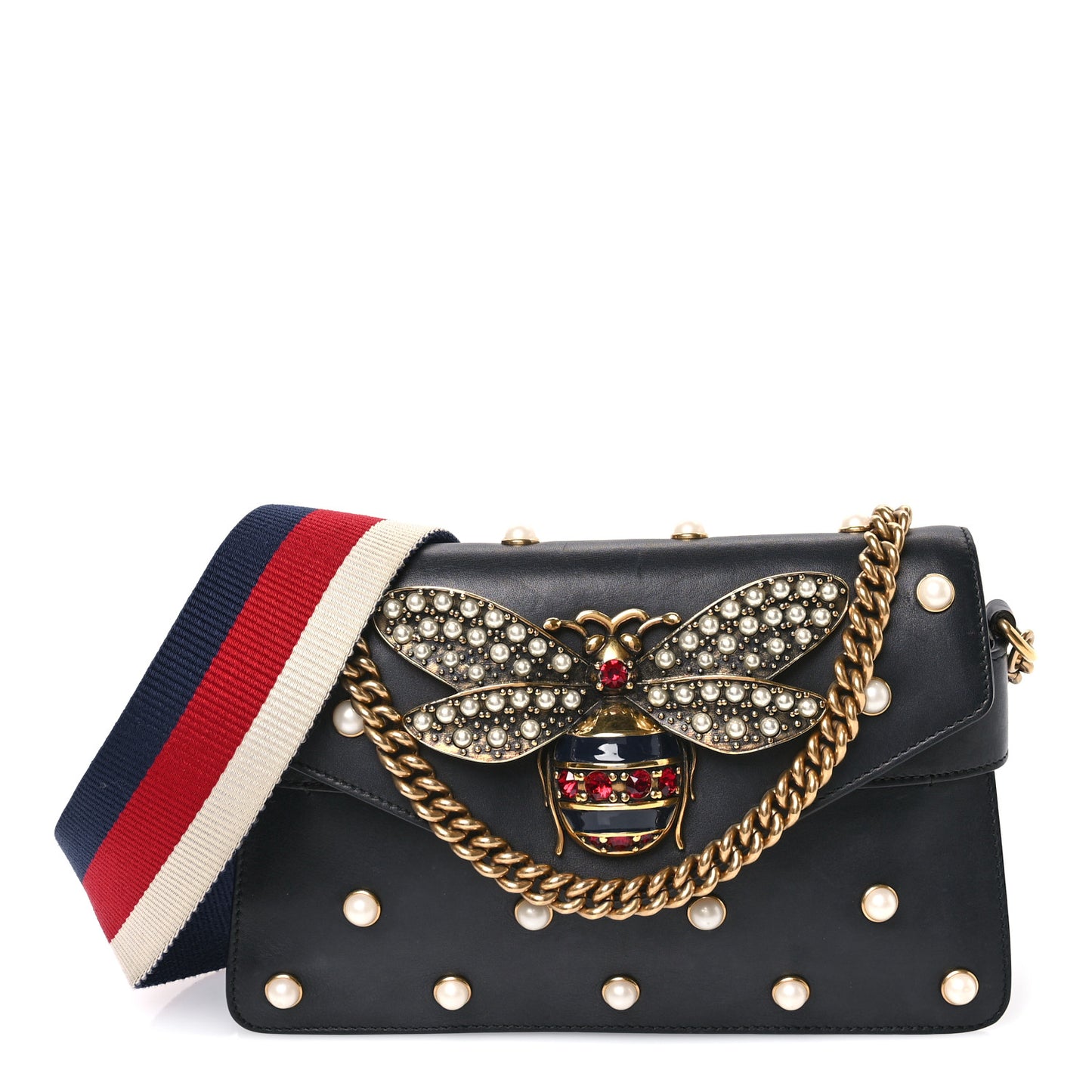 Nappa Pearl Studded Mini Queen Margaret Broadway Shoulder Bag Black