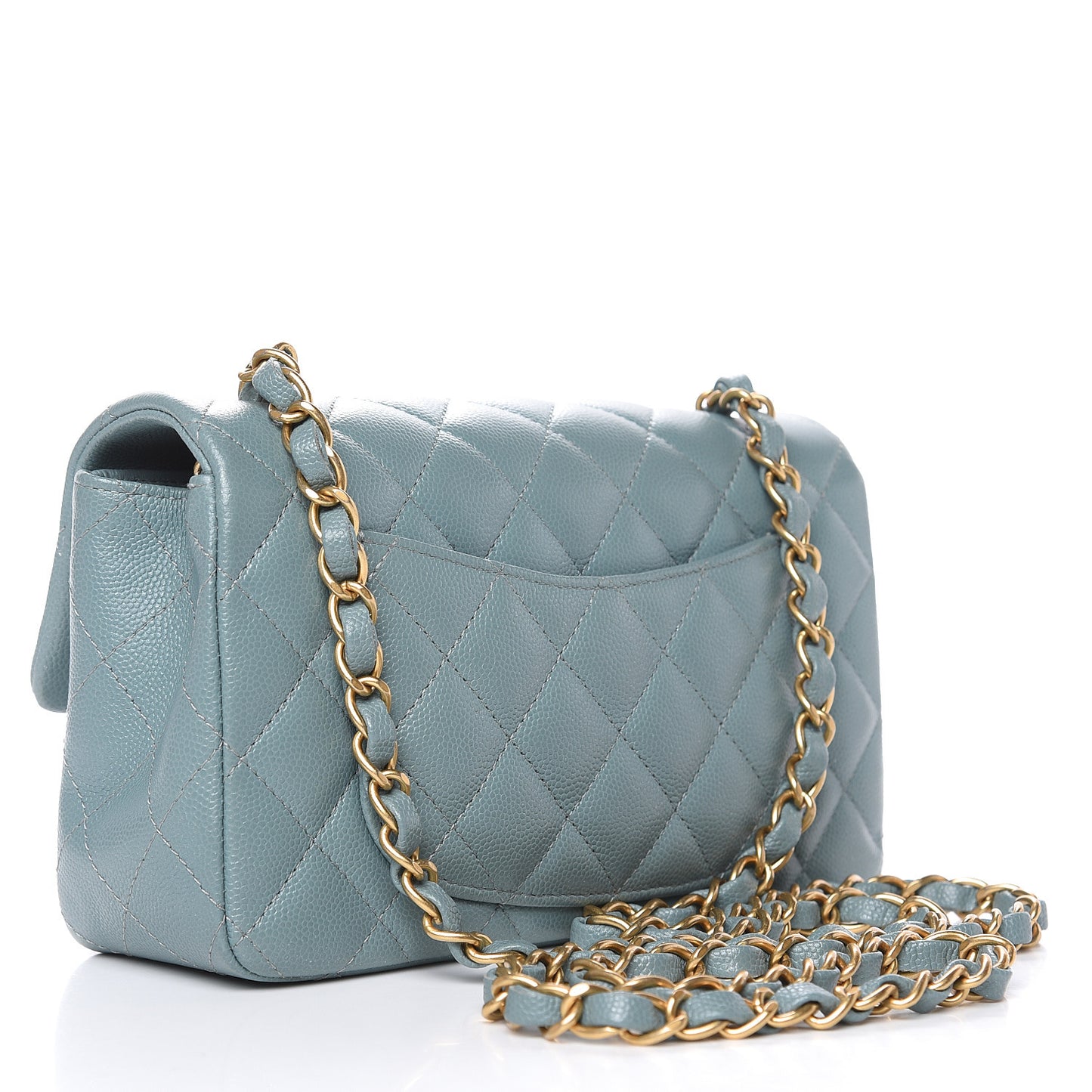 Iridescent Caviar Quilted Mini Rectangular Flap Light Blue