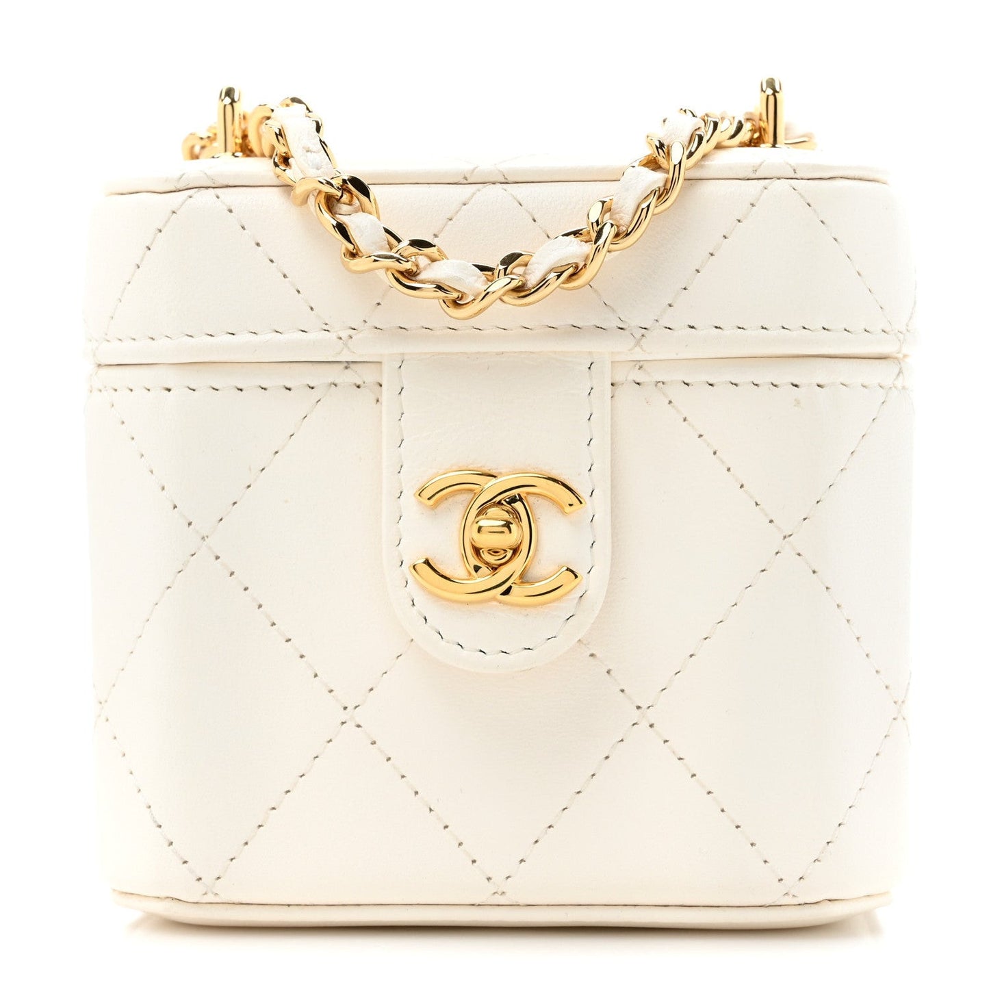 Lambskin Quilted Vanity Clutch With Chain White