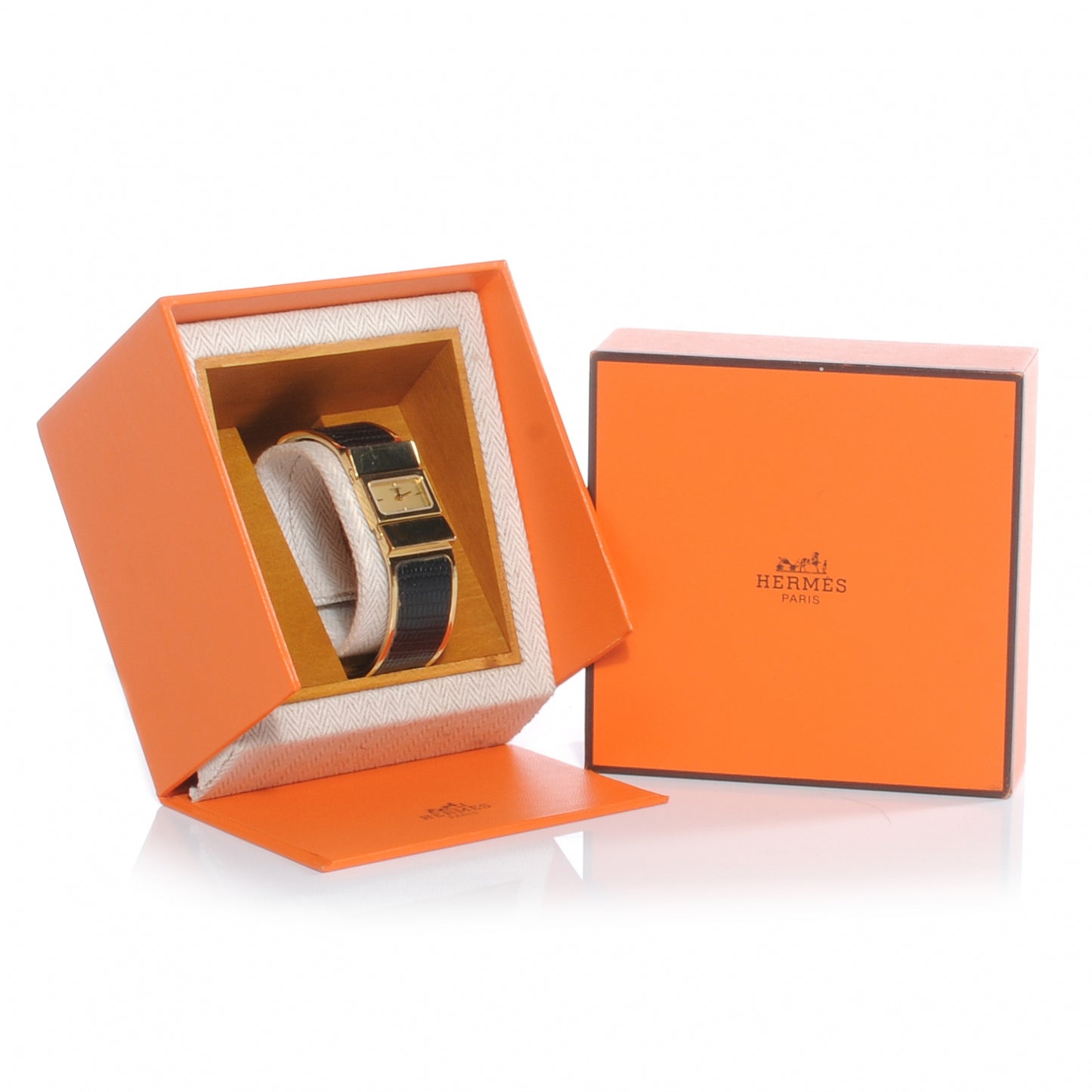 Stainless Steel Lizard 19mm Loquet Quartz Watch Noir