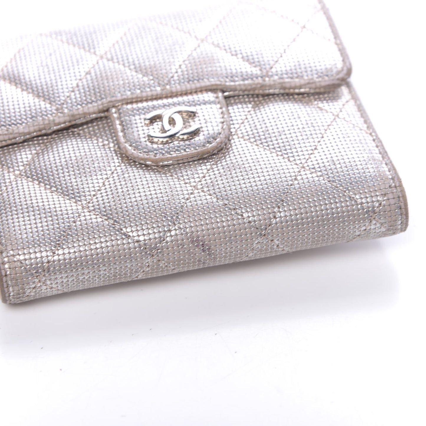 Metallic Calfskin Pixel Effect Quilted Compact Flap Wallet Gold