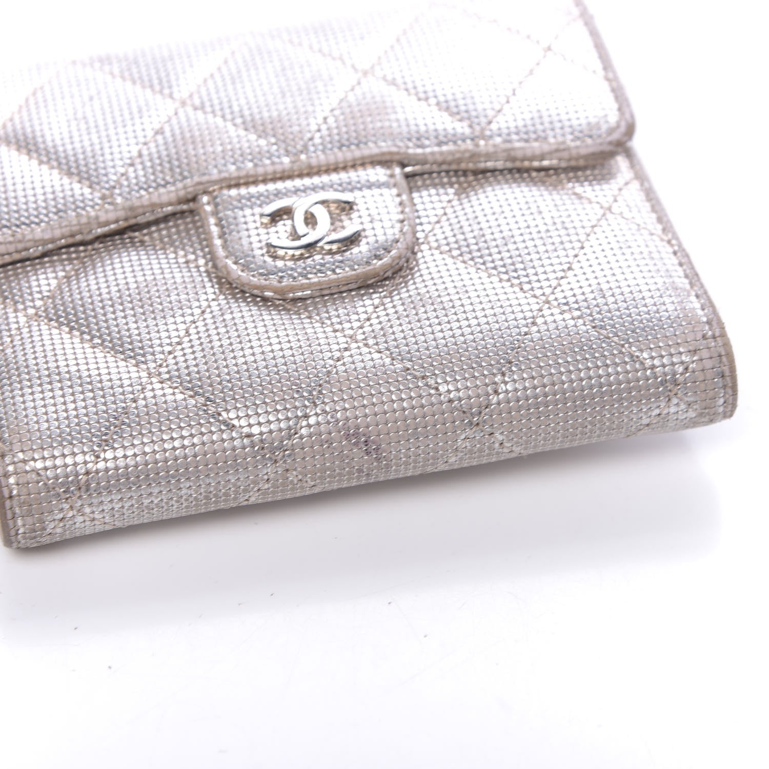 Chanel Metallic Calfskin Pixel Effect Quilted Compact Flap Wallet Gold 13 of 16