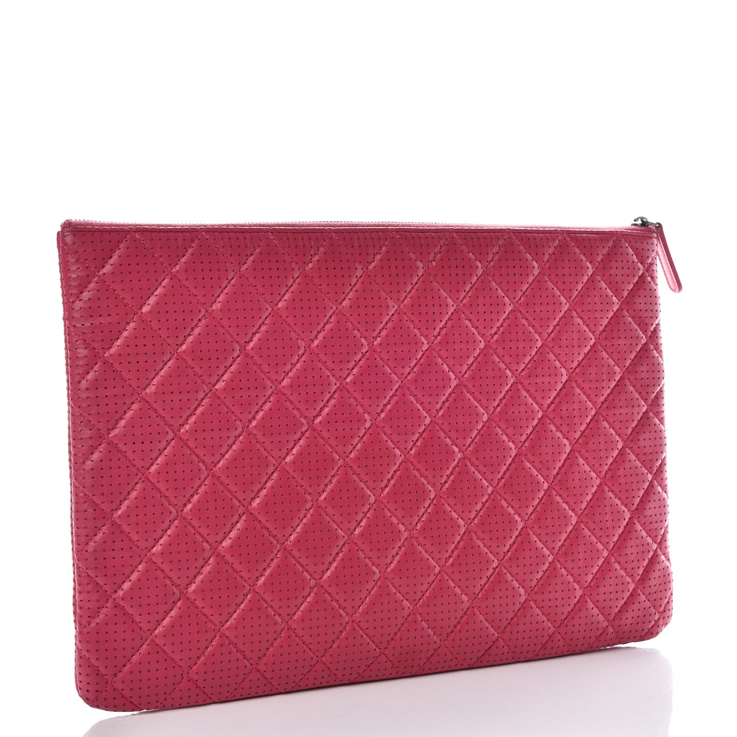 Perforated Lambskin Quilted Large Cosmetic Case Pink