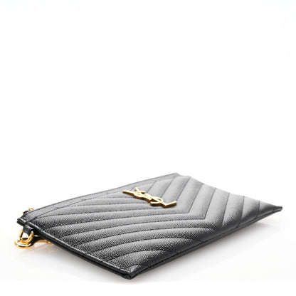 Saint Laurent Grain De Poudre Chevron Monogram Large Bill Pouch Black 4 of 7