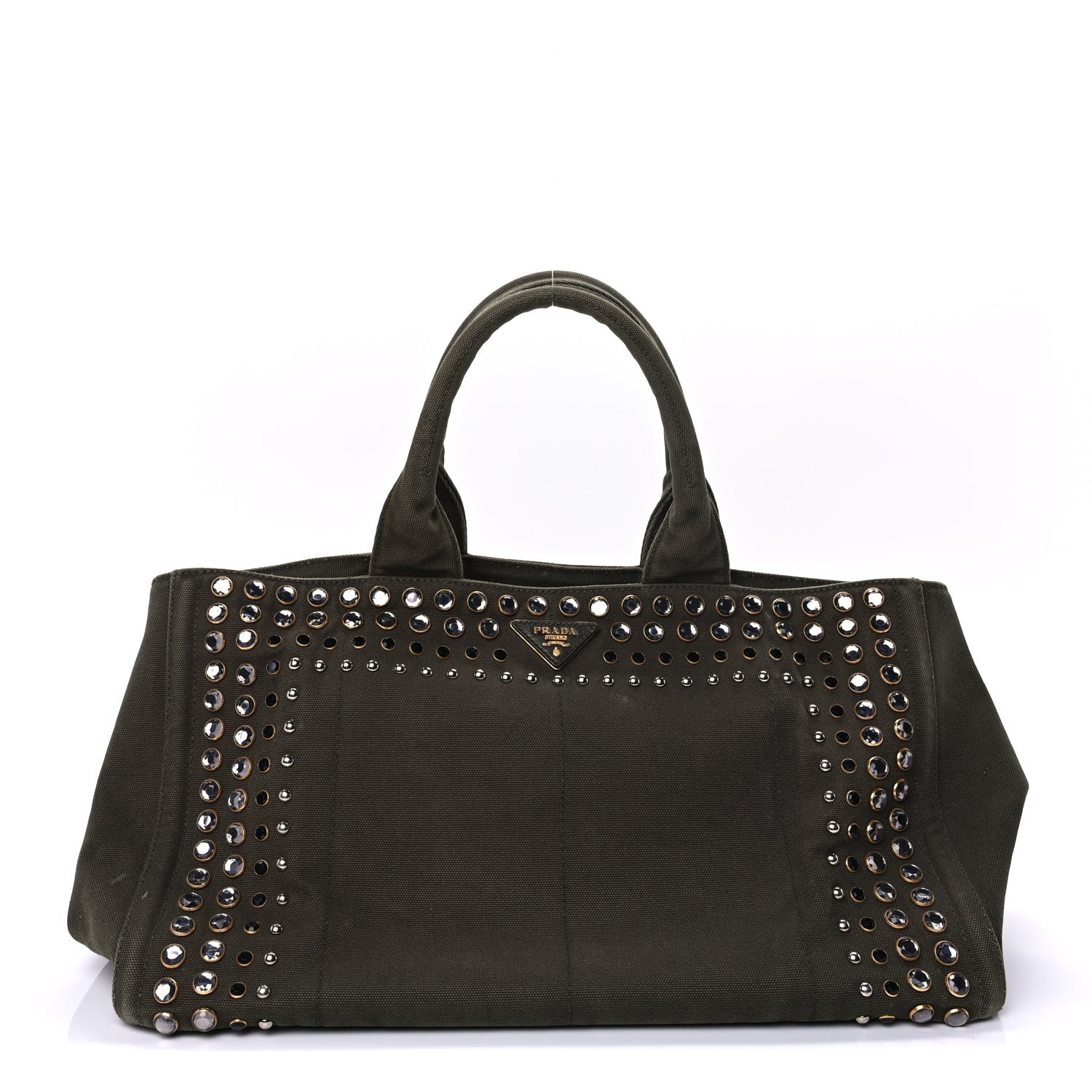 Prada Canvas Studded Crystal Large Canapa Tote  Militare 1 of 8