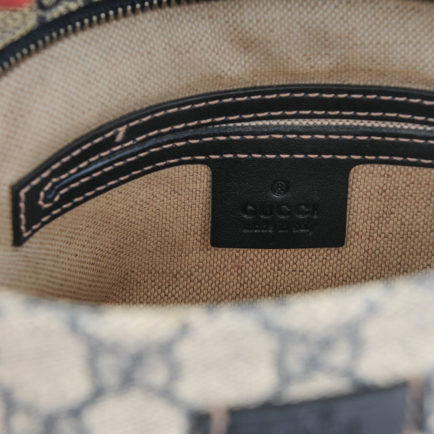 Gucci GG Supreme Monogram Small Flat Side Zip Messenger Bag Beige Blue 6 of 7