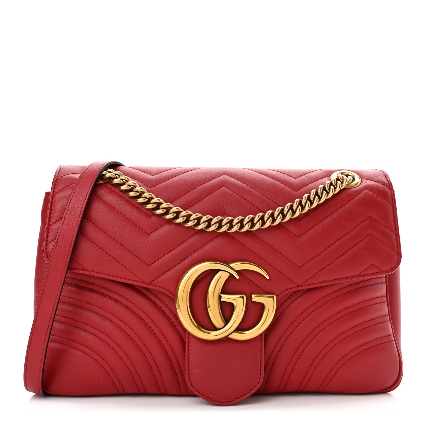 Calfskin Matelasse Medium GG Marmont Shoulder Bag Hibiscus Red