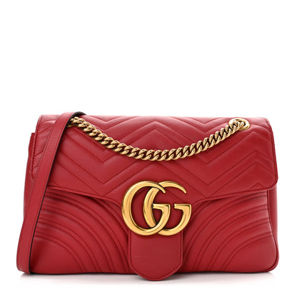 Gucci Calfskin Matelasse Medium GG Marmont Shoulder Bag Hibiscus Red 1 of 10