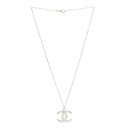Chanel Crystal CC Pendant Necklace Silver 3 of 4