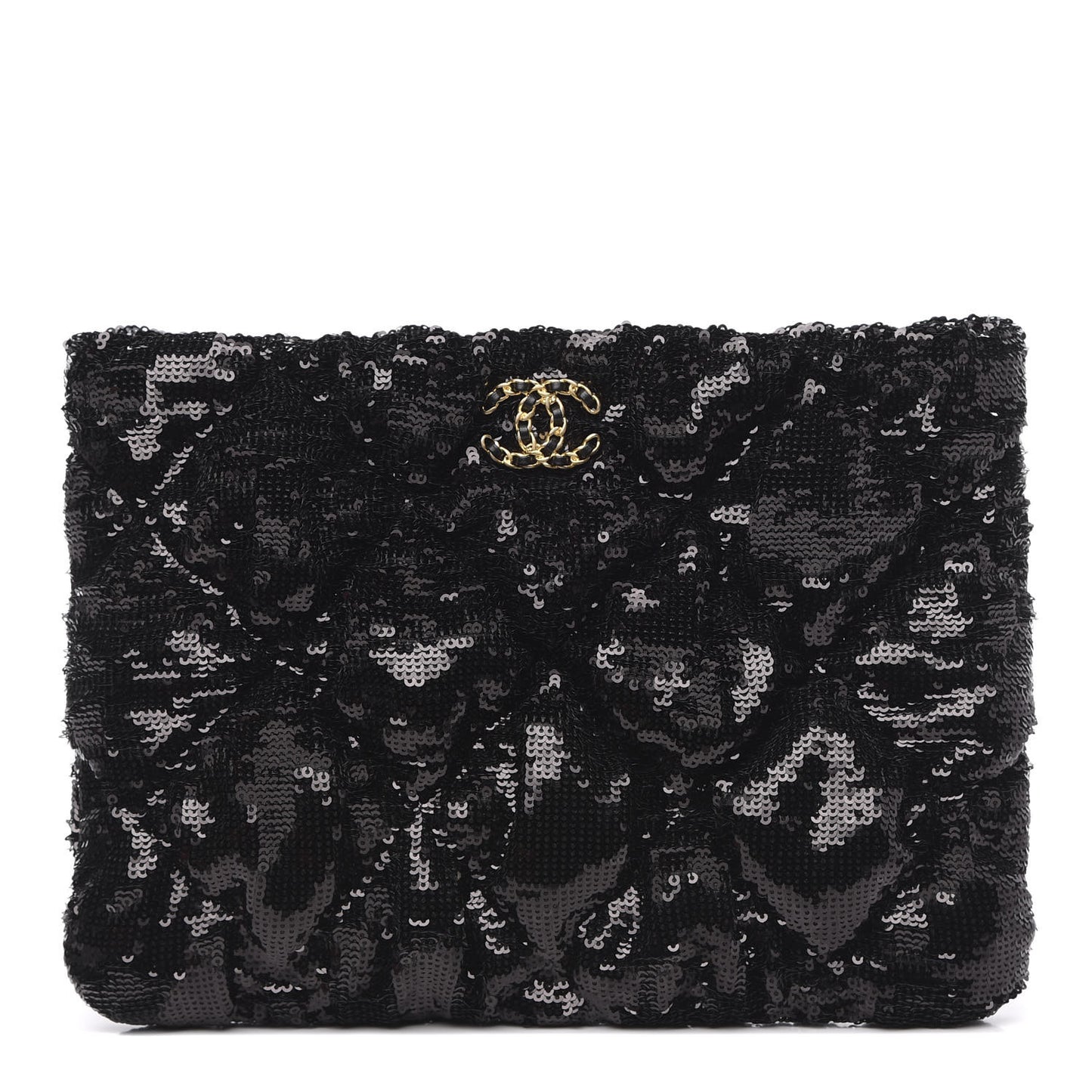 Sequins Quilted Large Chanel 19 Pouch Black