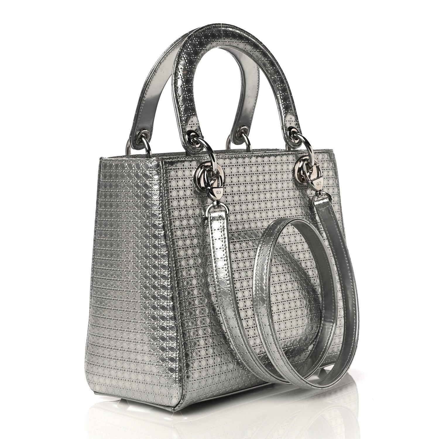 Christian Dior Metallic Patent Micro-Cannage Medium Lady Dior Silver 3 of 11