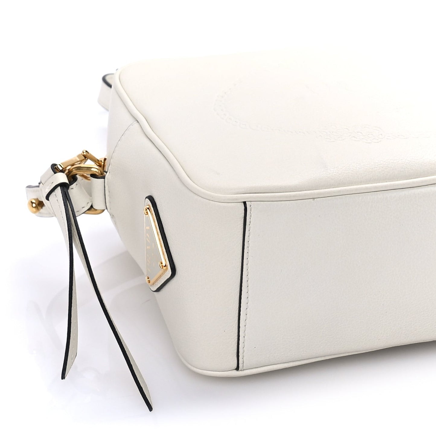 Glace Calfskin Embossed Logo Crossbody White