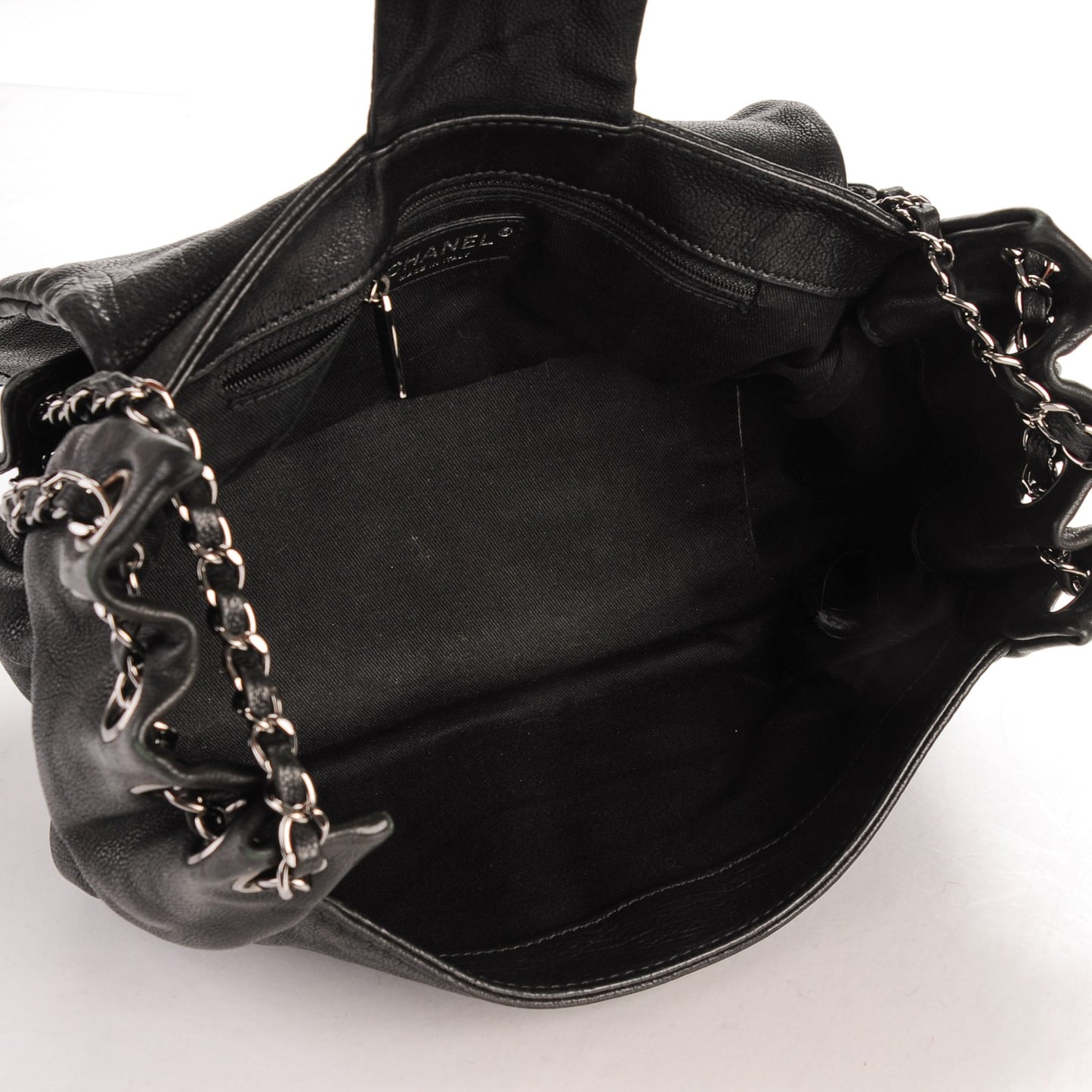 Calfskin Diamond Stitch Accordion Flap Black