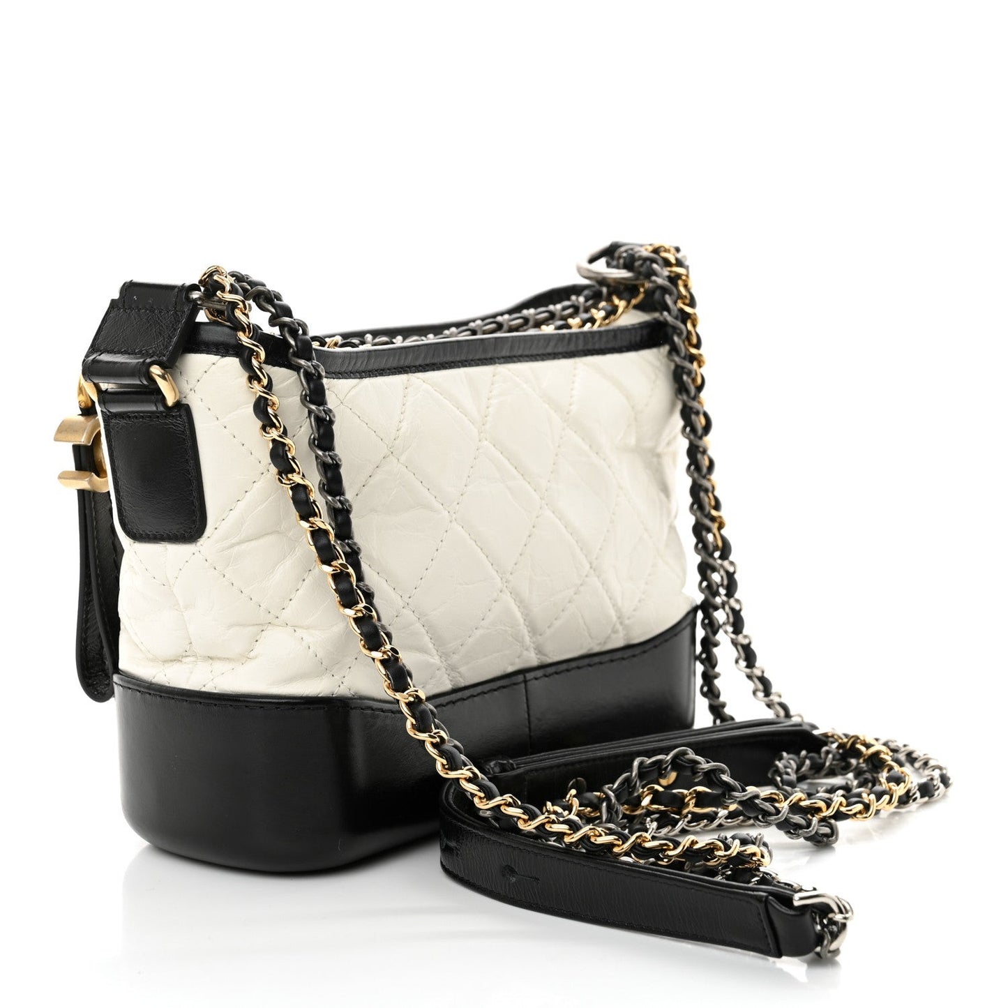 Aged Calfskin Quilted Small Gabrielle Hobo Black White