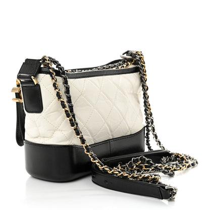 Chanel Aged Calfskin Quilted Small Gabrielle Hobo Black White 3 of 7