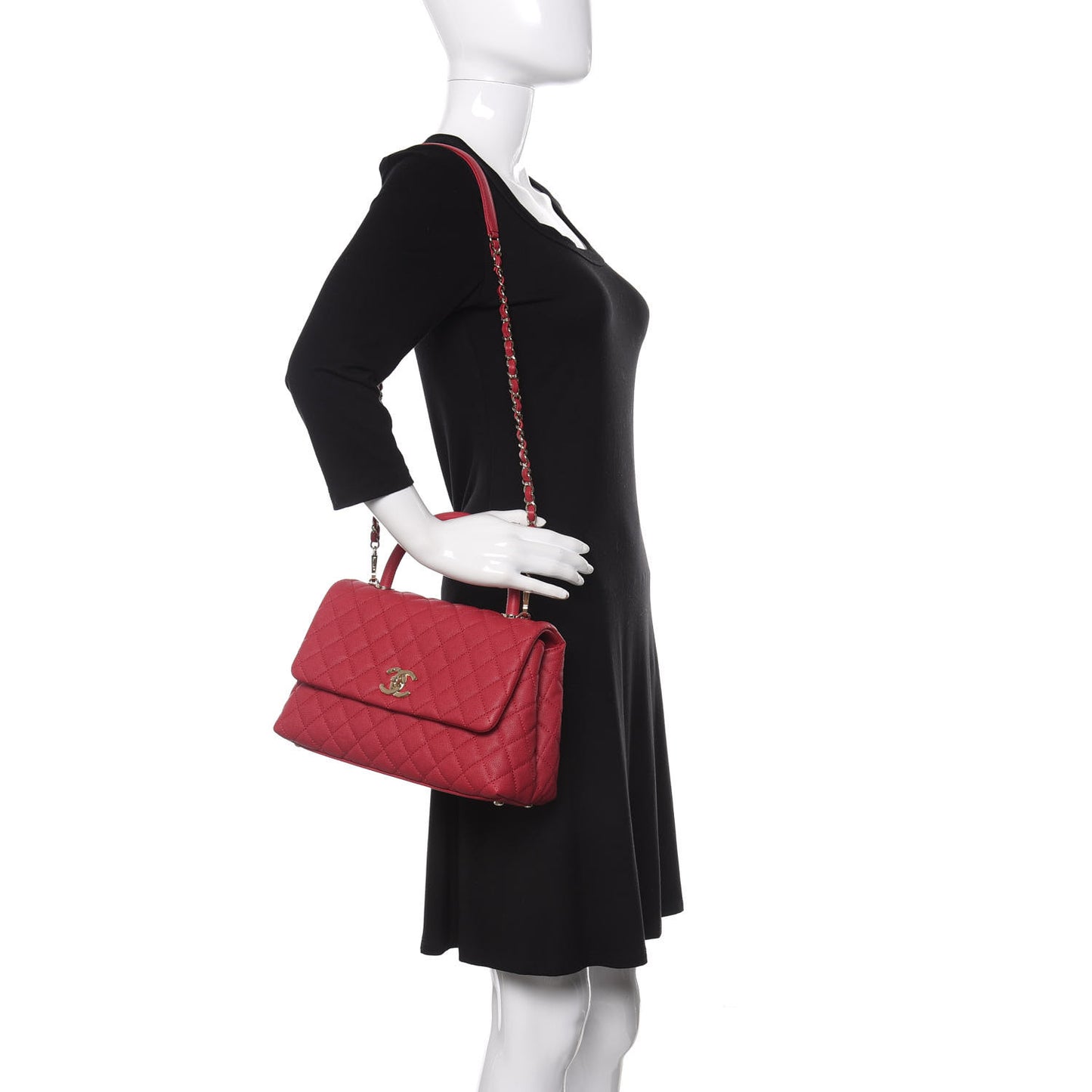 Caviar Quilted Small Coco Handle Flap Fuchsia