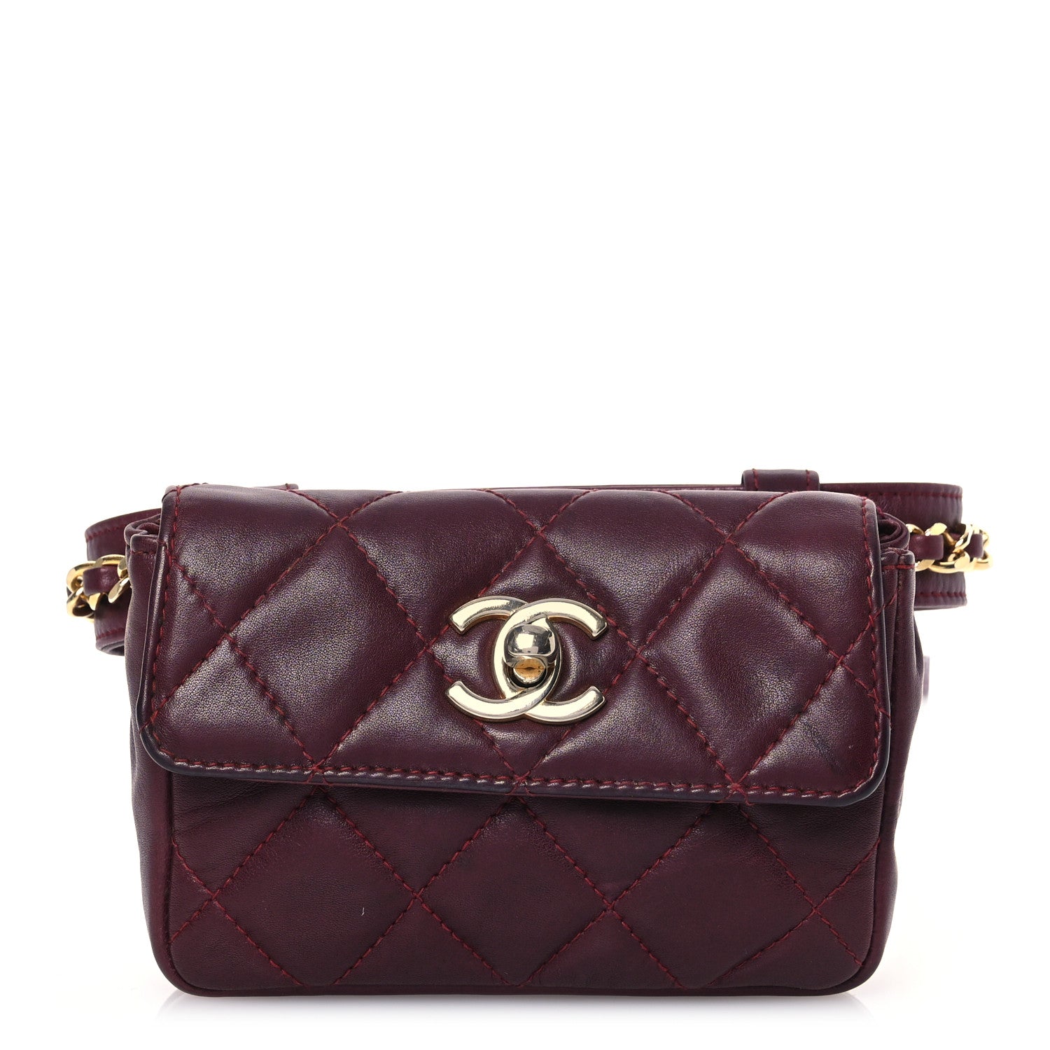 Chanel Lambskin Diamond Stitched Waist Chain Belt Flap Bag Burgundy 1 of 17