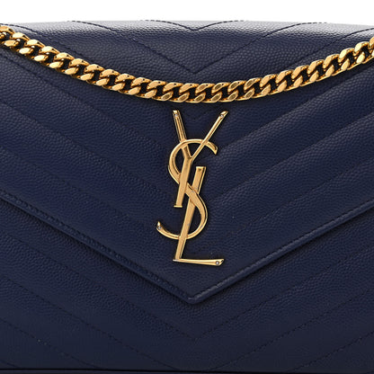 Saint Laurent Grain De Poudre Matelasse Chevron Monogram Chain Wallet Navy 8 of 11