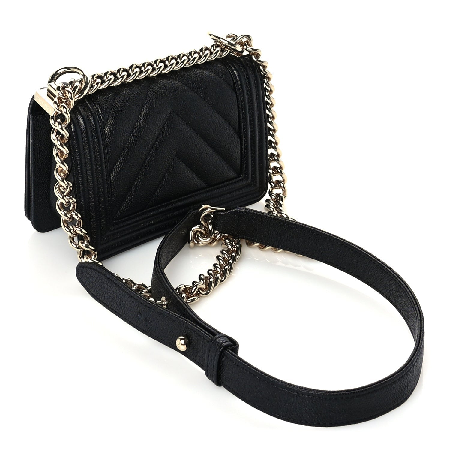 Chanel Caviar Chevron Quilted Mini Boy Flap Black 3 of 10
