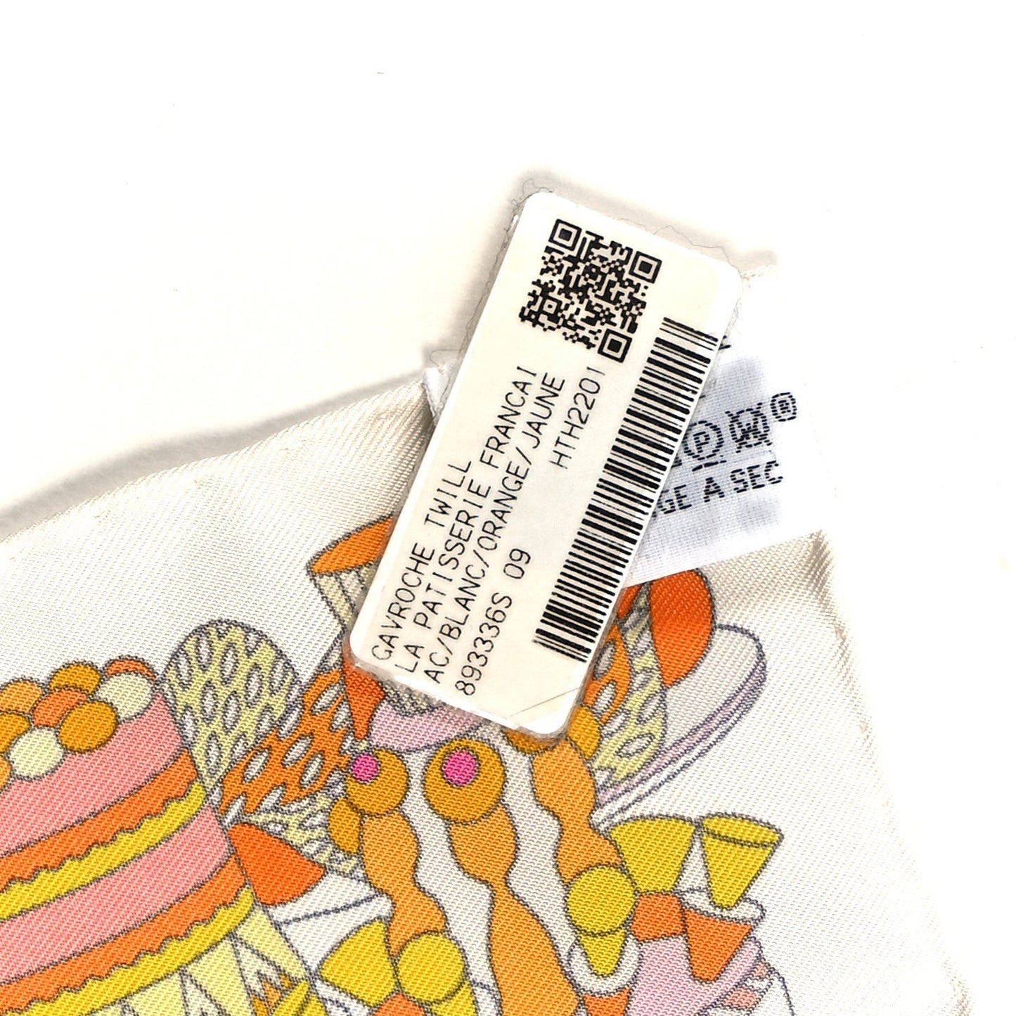 Silk La Patisserie Francaise Scarf 45 White Orange Jaune