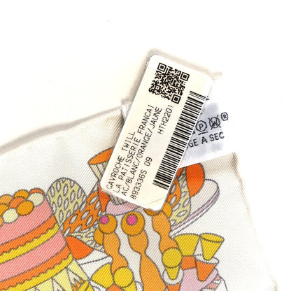 Hermes Silk La Patisserie Francaise Scarf 45 White Orange Jaune 3 of 3