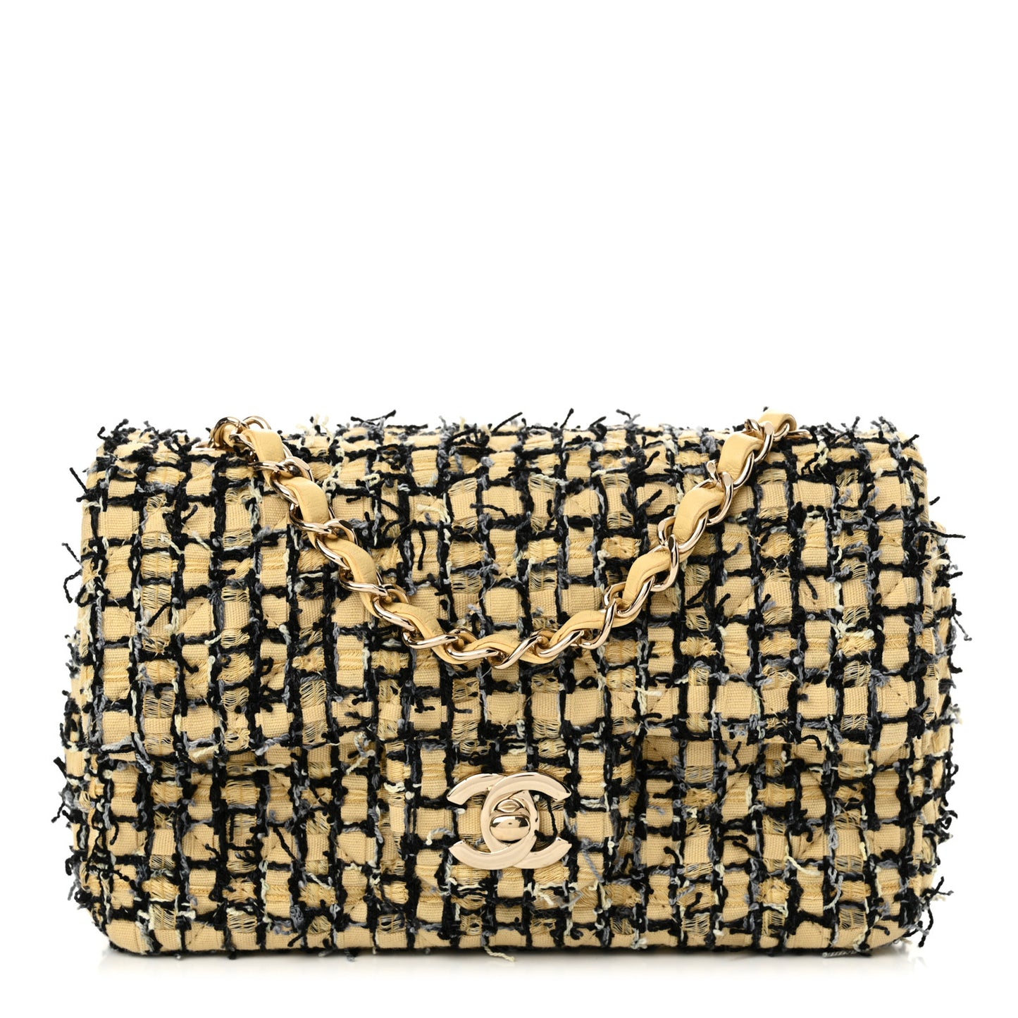 Tweed Quilted Mini Rectangular Flap Yellow Black