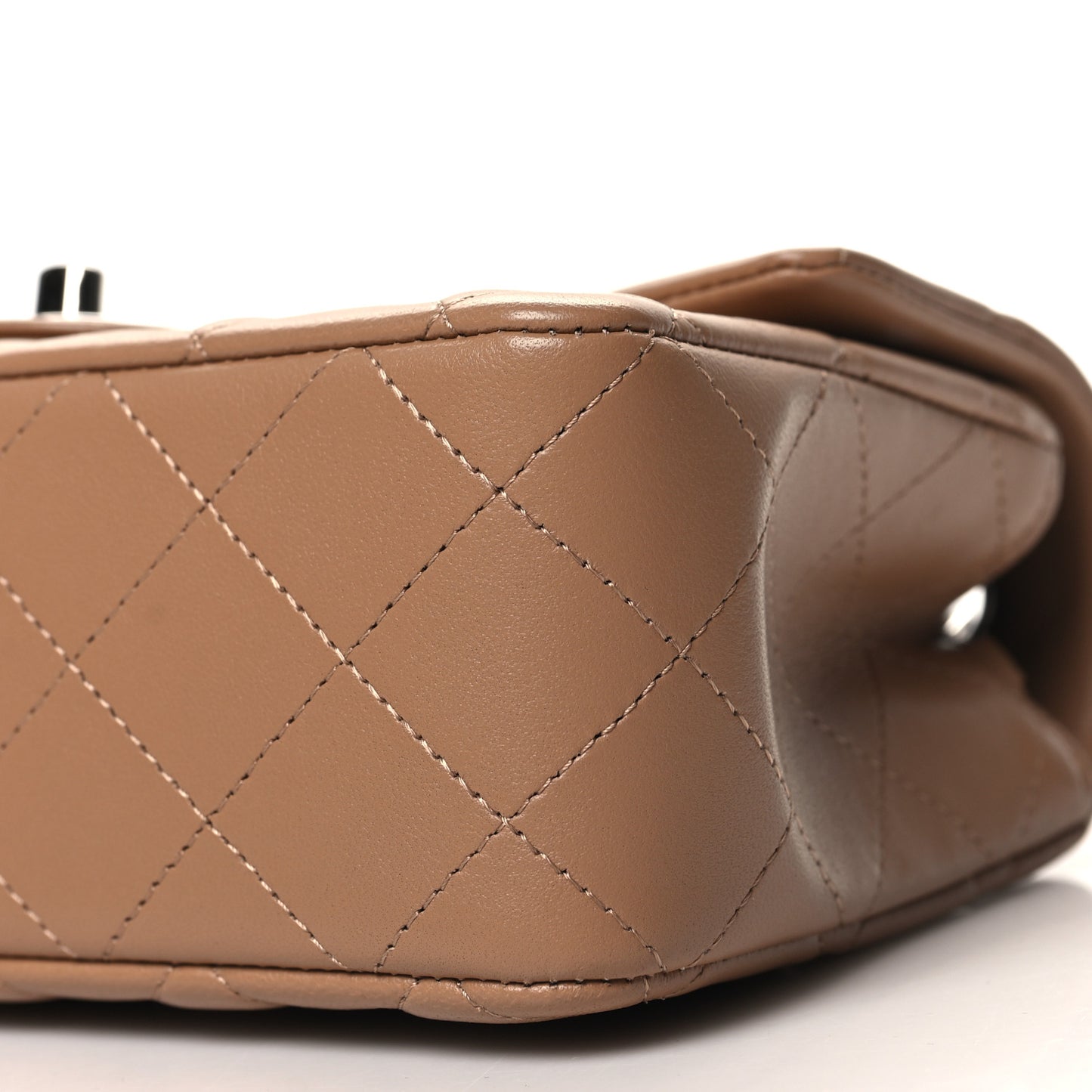 Lambskin Quilted Mini Rectangular Flap Dark Beige