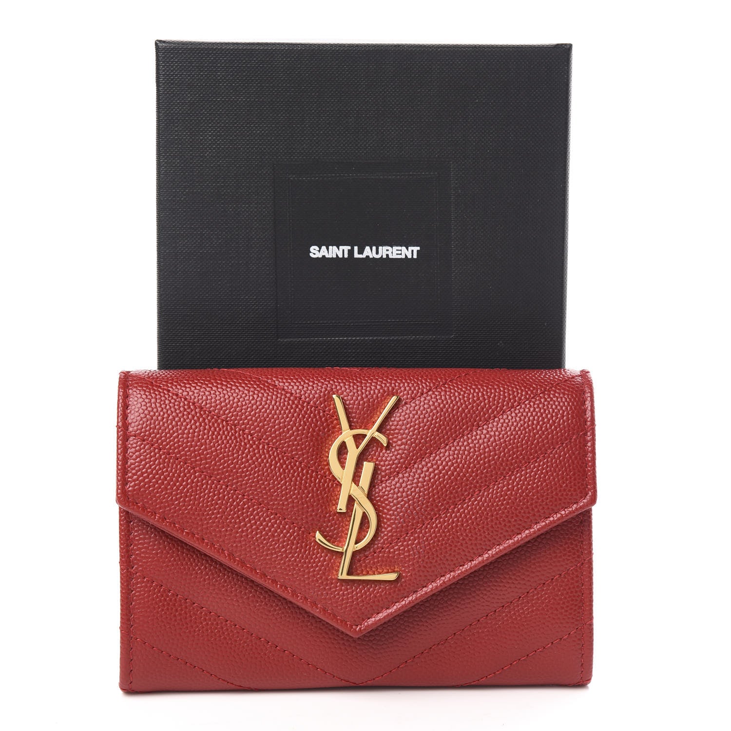 Saint Laurent Grain De Poudre Matelasse Chevron Small Monogram Envelope Wallet New Red 7 of 7
